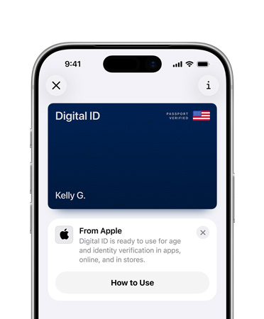iPhone, top half of screen showing Digital ID stored in the Wallet app